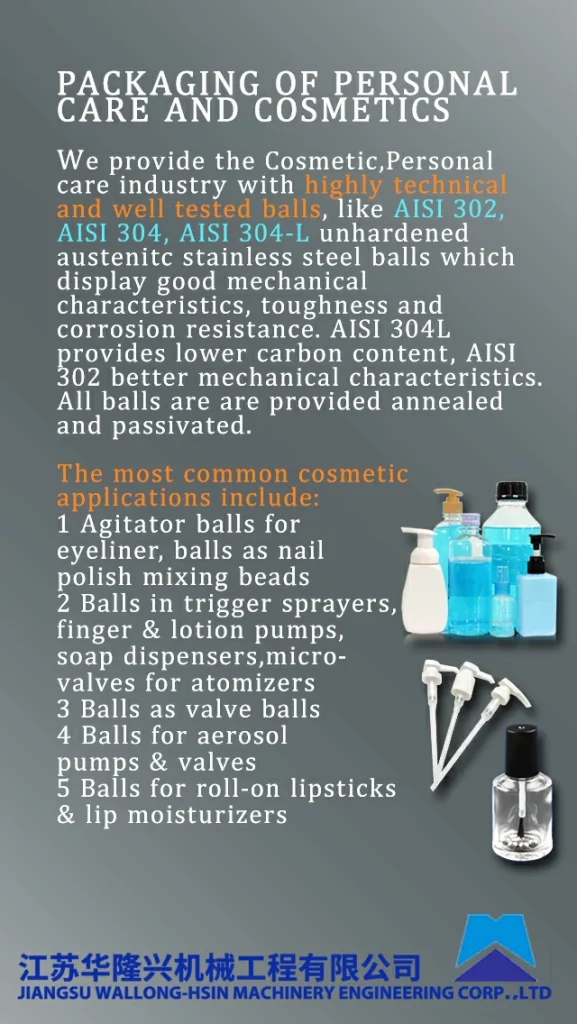 highly technical and well tested balls, like AISI 302,AISI 304, AISI 304-L