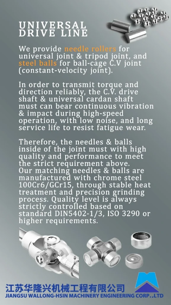 needle rollers for universal joint & tripod joint, and steel balls for ball-cage C.V joint (constant-velocity joint)